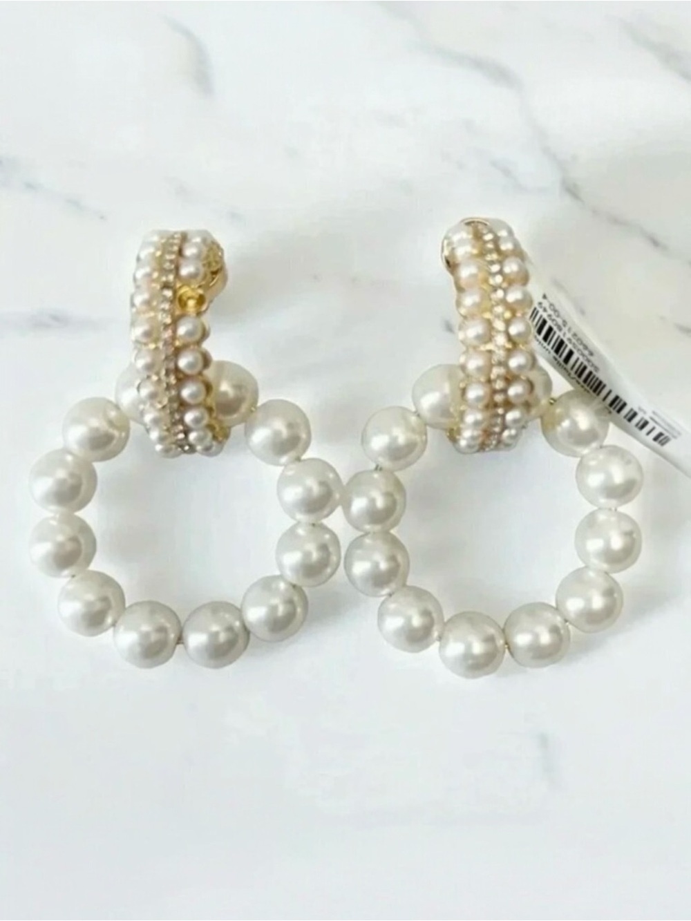 Banana Republic Pearl Drop Double Hoop Earrings Gold Tone & White NWT